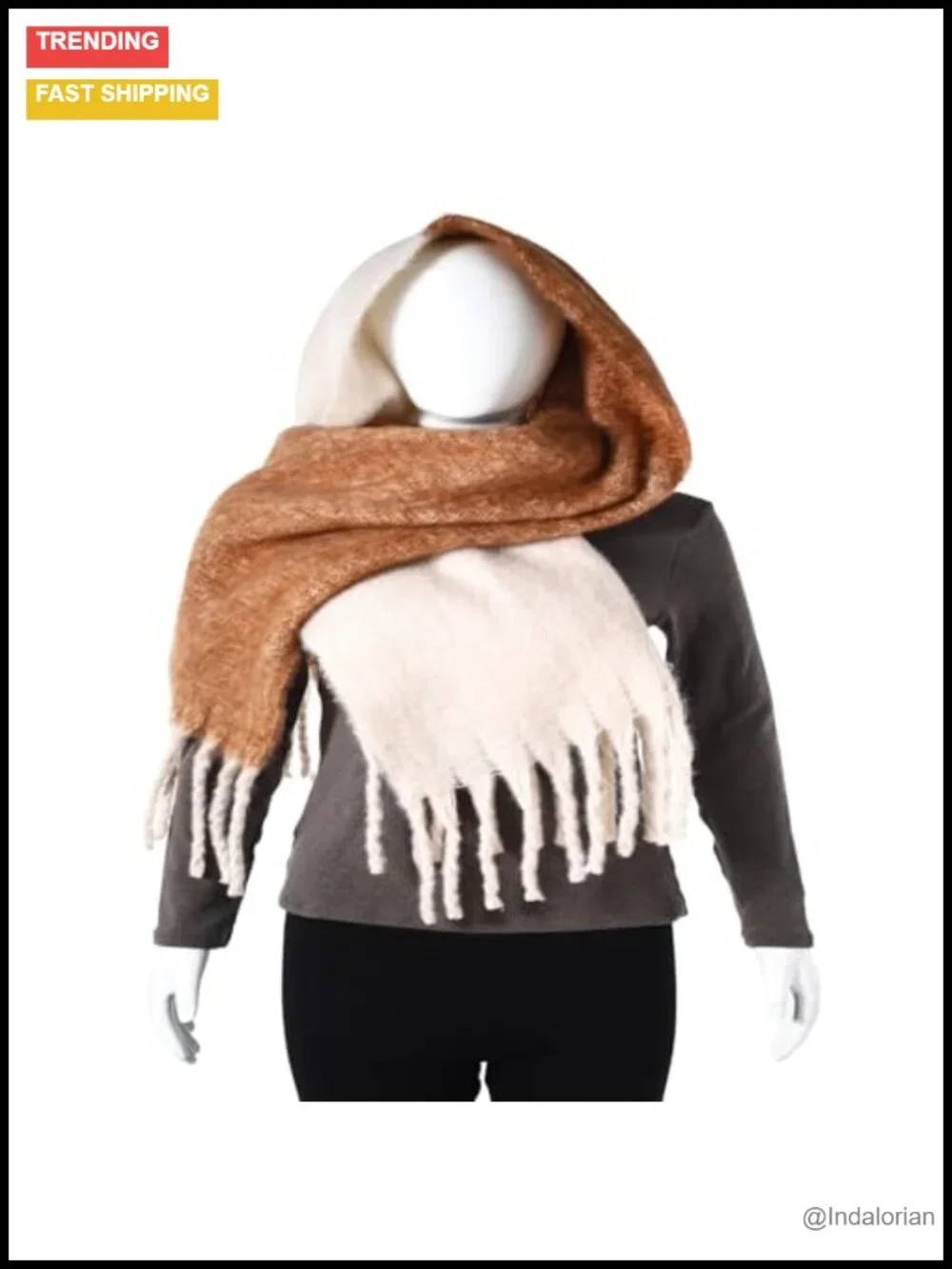 Oversized Chunky Blanket Scarf Wrap with Tassels